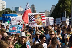 Several thousand people demonstrated for the protection of civil rights on the Internet, on September 7, 2013 in Berlin, Germany.