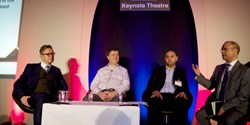 Infosecurity Europe 2014: Richard Corbridge, CIO at NIHR CRN, Nick Bleech, head of information security at Travis Perkins, Ashish Surti, head of IT security at Direct Line Group and Sarb Sembhi, director, Incoming Thought, discuss data centric security. panel