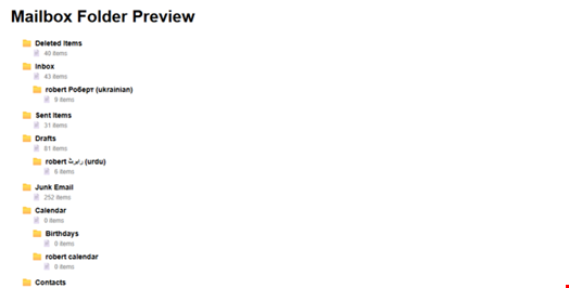 Html preview of converted PST file