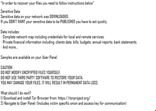 Example BlackCat affiliate ransom note instruction. Source: FBI/CISA/HHS