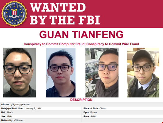 FBI wanted poster for Guan Tianfeng. Source: FBI