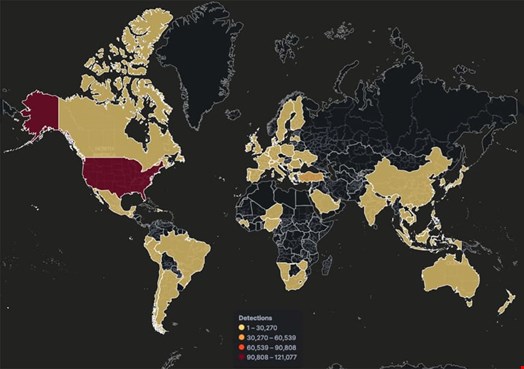 Global heatmap of QakBot detection in the first quarter of 2023. Source: Trellix
