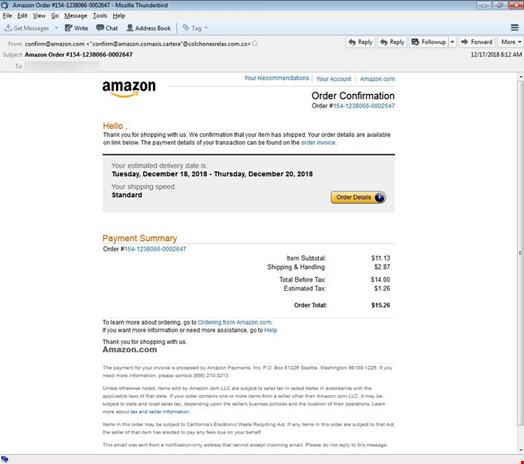 Amazon Order Confirmation Phishing Scam Cybercureme