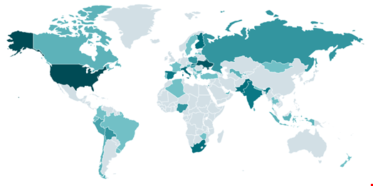 Heatmap of different victims of DeceptiveDevelopment. Credit: ESET.