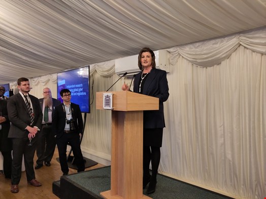 "It's important, as we see a proliferation of cybersecurity regulations across the world, to find out what some of the leading jurisdictions are doing," Clar Rosso, CEO of (ISC)2, said at the House of Commons, in London, on April 26, 2023.