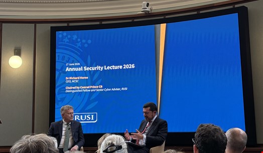 Dr Richard Horne (left) and Conrad Prince CB (right) at RUSI's Annual Lecture 2026. Credit: Infosecurity Magazine