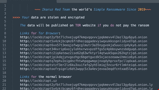 A standard LockBit ransomware note modified by the Ikaruz Red Team. Source: SentinelOne