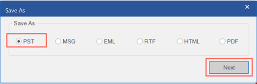 You can choose multiple options to save the repaired file such as PST, MSG, EML, RTFm HTML and PDF