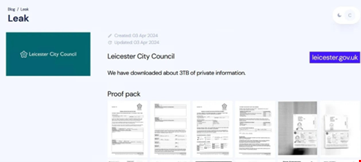 Screenshot of Inc Ransom’s claimed leak of data from Leicester City Council. Source: Comparitech