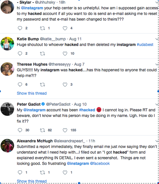 flurry of tweets - instagram hacked account report form