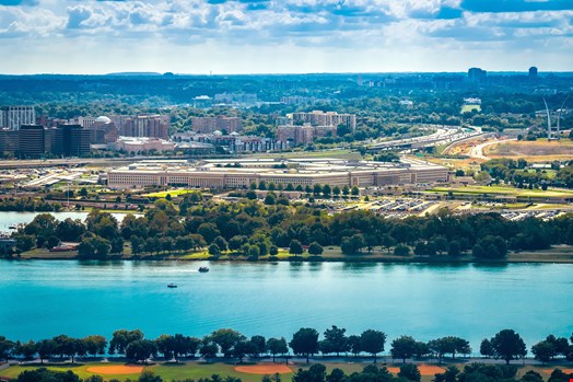 The Pentagon and Potomac river aerial panoramic view, Washington DC, capital of USA. Credit: xbrchx / Shutterstock.com