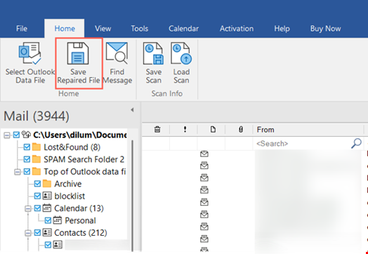 Select the save repaired file option to save the selected file in the multiple PST files