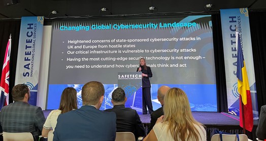 Anca Stancu, co-founder and managing partner of Safetech Innovations Global Services, speaking during the event at the Plexal Innovation Centre