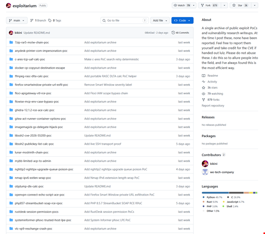The 'Exploitarium' repository on GitHub. Source: Infosecurity Magazine