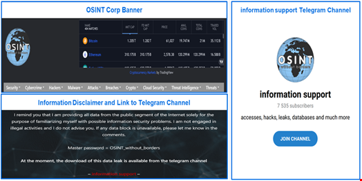 Osintcopr.net banner, disclaimer, and Telegram link. Source: Bitdefender