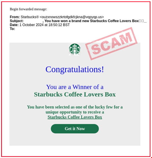 Fake Starbucks email. Source: Action Fraud