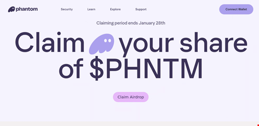 Sample $PHNTM airdrop-themed phishing page. Source: Mandiant
