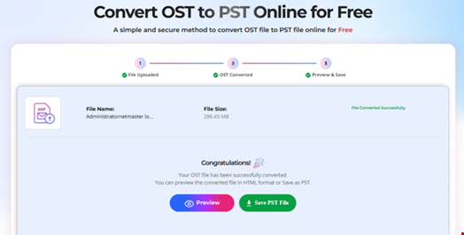 OST to PST file converted successfully.